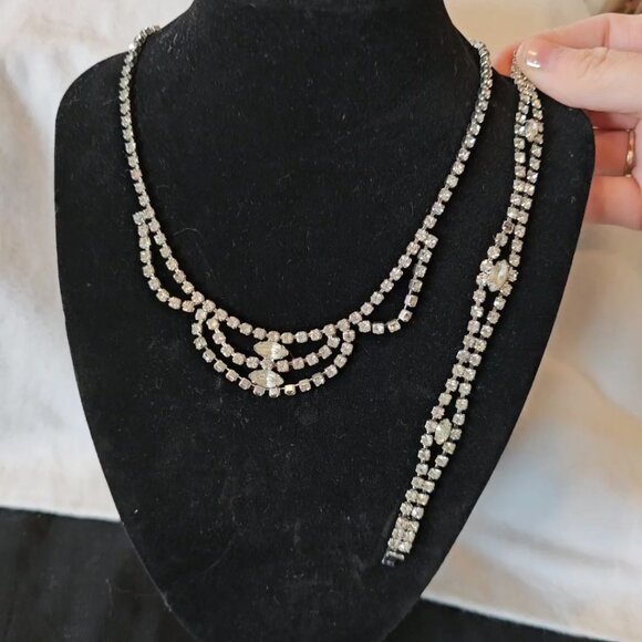 Vintage Kramer New York Choker Necklace Bracelet Set Clear‎ Rhinestones Sparkle - Picture 3 of 15